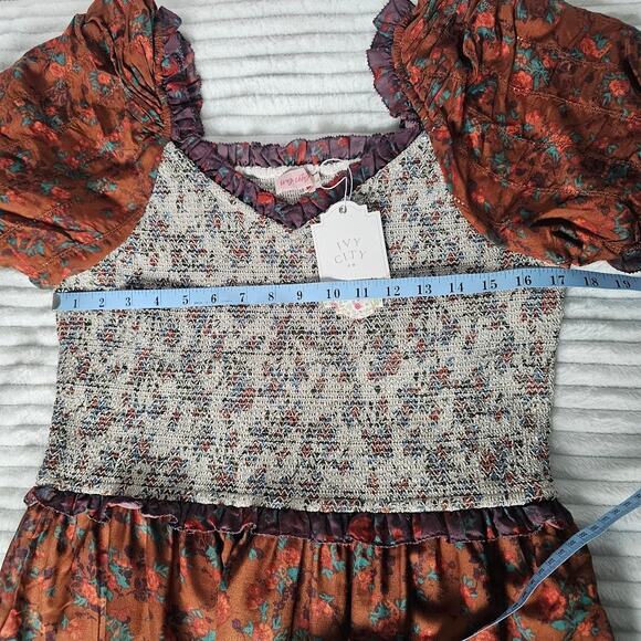 Ivy City Co Prairie Milkmaid Boho Tiered Midi Dress Fall Floral Size Large Emily - Picture 7 of 12